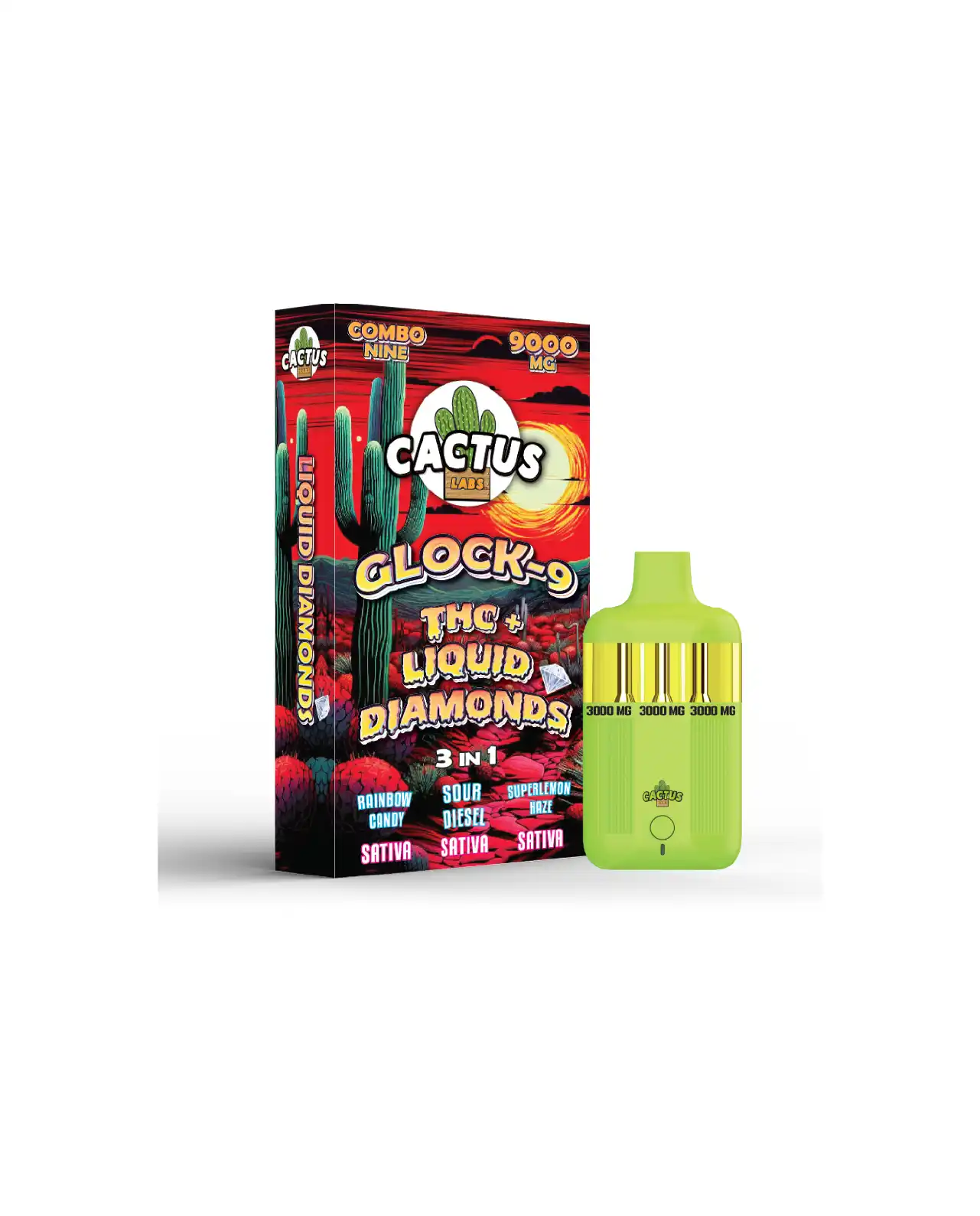 THC + RAINBOW CANDY + SOUR DIESEL + SUPERLEMON HAZE - Glock-9 THC+ Liquid Diamonds