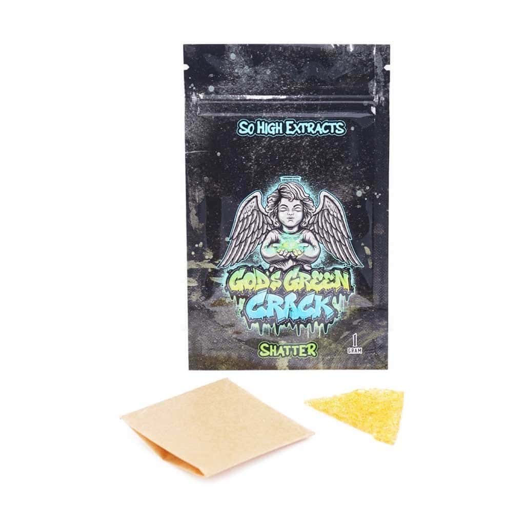 So High Extracts Premium Shatter – Gods Green Crack (Hybrid)